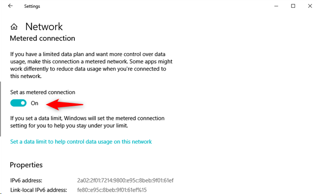 Setting an Ethernet network as metered