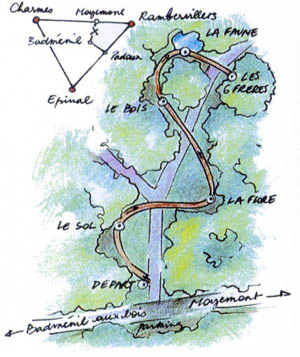 carte du sentier des 6 frères entre Badménil aux Bois et Moyemont