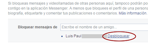 Desbloquear en Facebook