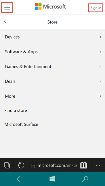 Windows 10 Mobile, Windows Store, browser, web