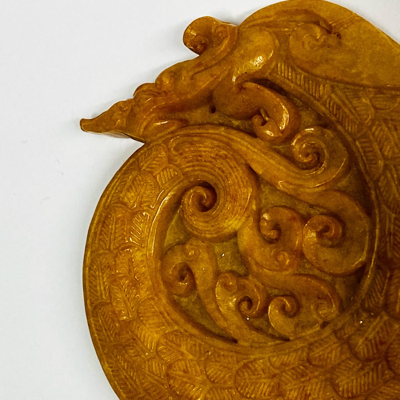 Carved Dragon Golden Jade Pendant Pair