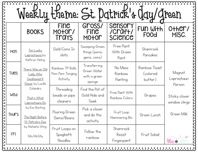 St. Patrick's Day Tot School Plans