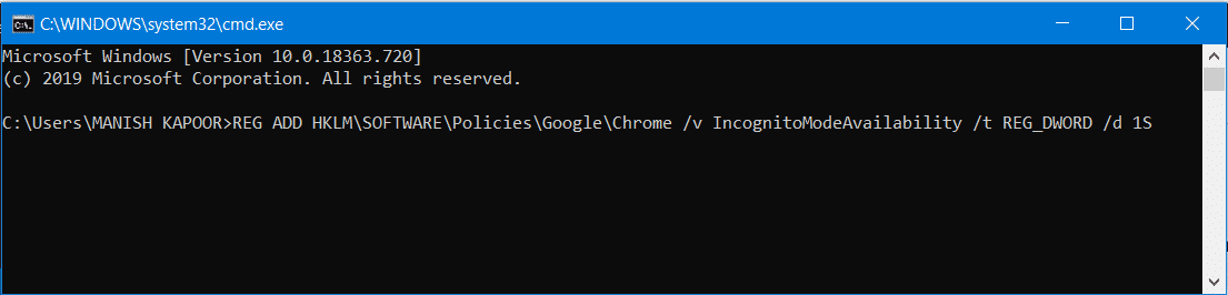 Schakel de incognitomodus in Chrome uit met de opdrachtprompt