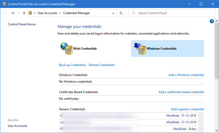 Administrador de credenciales de Windows