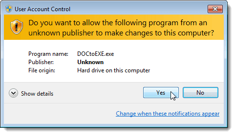 Cuadro de diálogo Control de cuentas de usuario