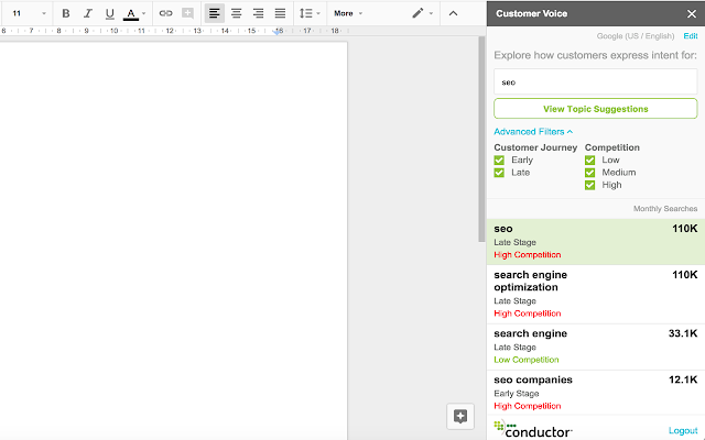 Screenshot of Conductor for Google Docs