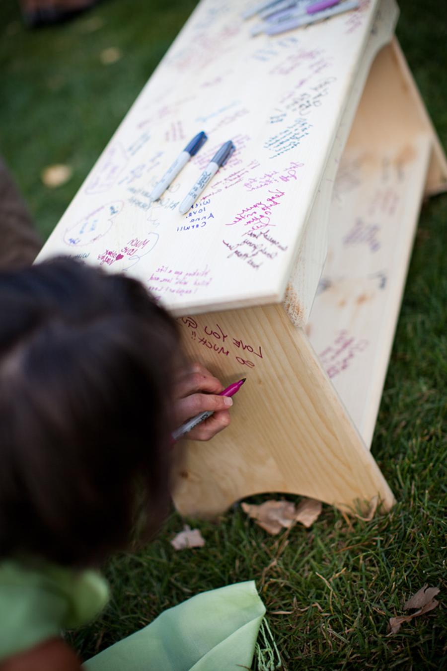 bench as wedding guest book,