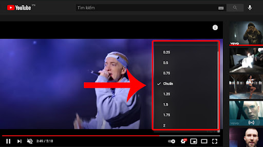 Lựa chọn tốc độ phát video mà bạn muốn