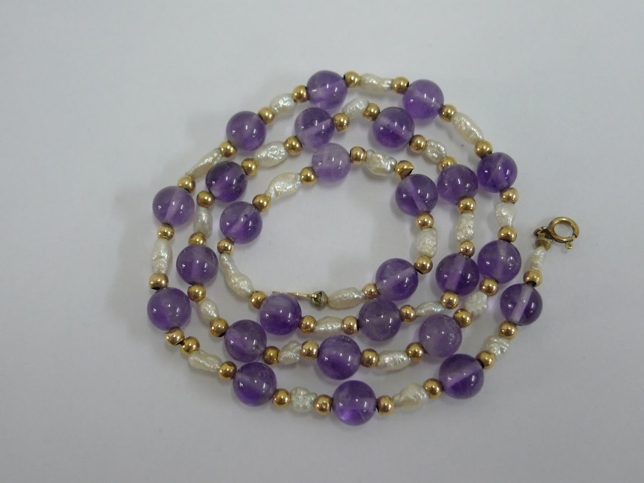 14K Gold, Pearl, and Amethyst Necklace