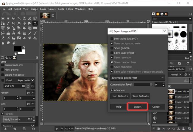 เริ่มส่งออกเลเยอร์ใน GIMP