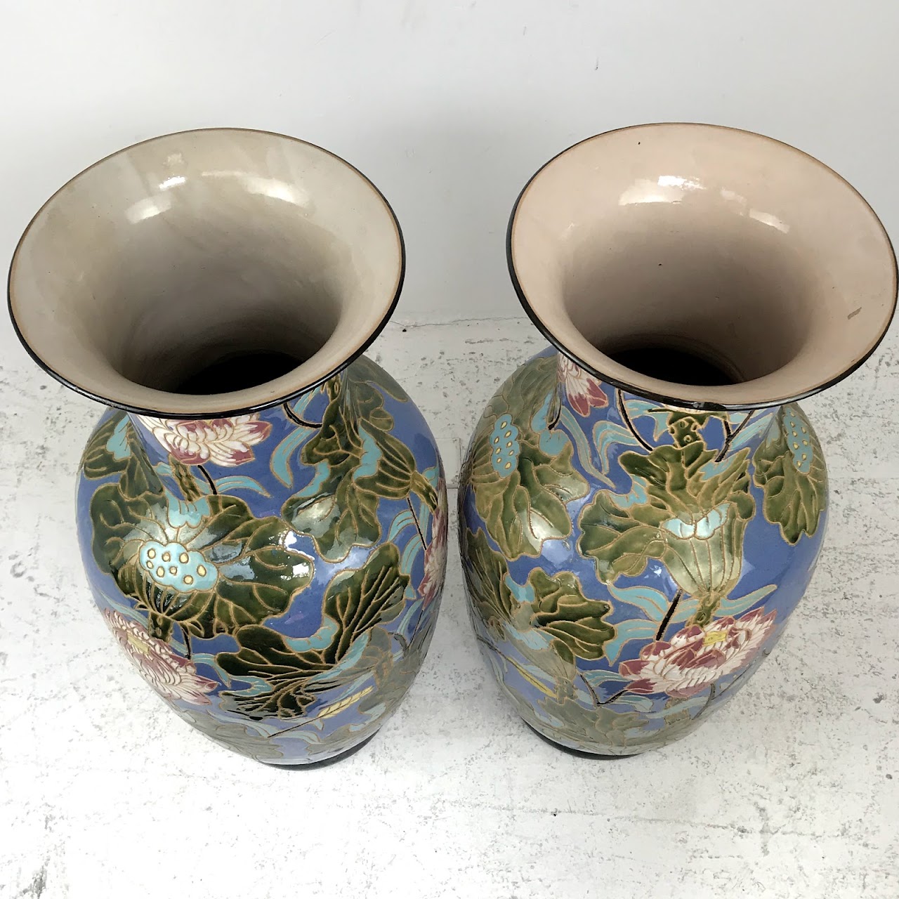 Floral Ceramic Floor Vase Pair