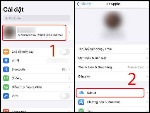 Truy cập vào mục iCloud