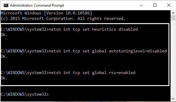 ใช้คำสั่ง netsh สำหรับ tcp ip auto tuning