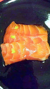 Nodoguro's McDonalds theme for November 2014, a play on fast food: Wartime Sashimi (soy cured ocean trout and wasabi)