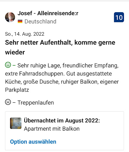 Bewertung auf Booking