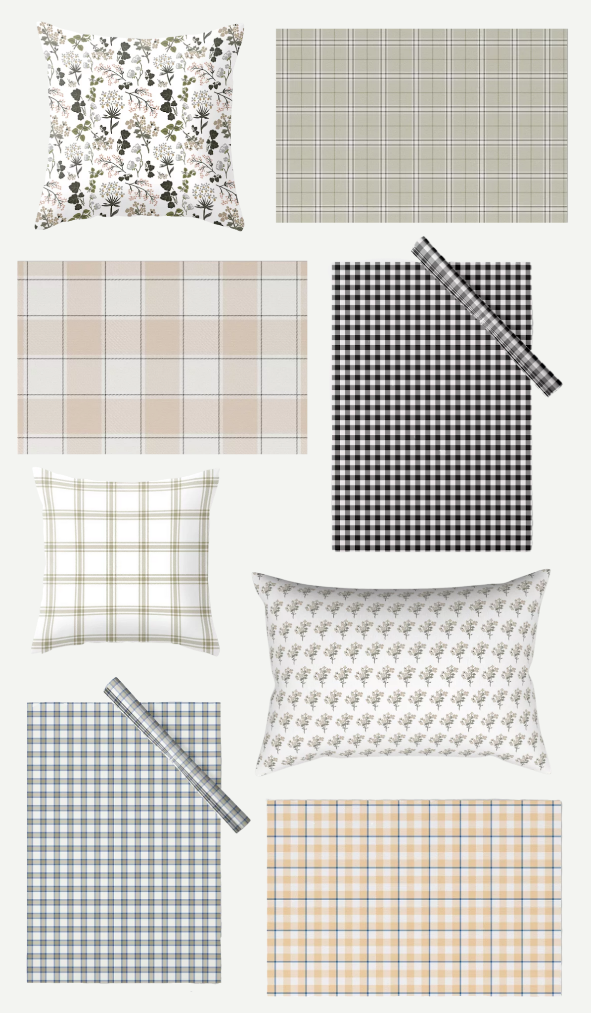 spring collection home decor, spring floral gingham plaid decor