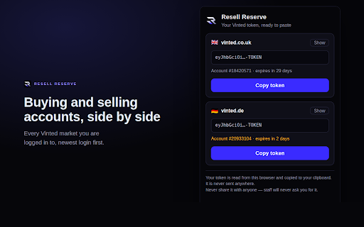 Resell Reserve — Vinted Token Copier screenshot 2