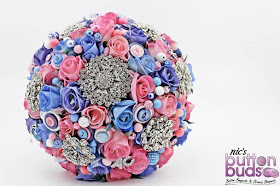 Button and brooch bouquet A pink and blue combination 