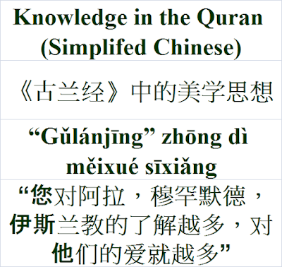 Knowledge in the Quran Simplifed Chinese Language《古兰经》中的美学思想 “Gǔlánjīng” zhōng dì měixué sīxiǎng