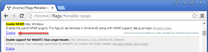 NPAPI becomes enabled in Chrome (www.kunal-chowdhury.com)