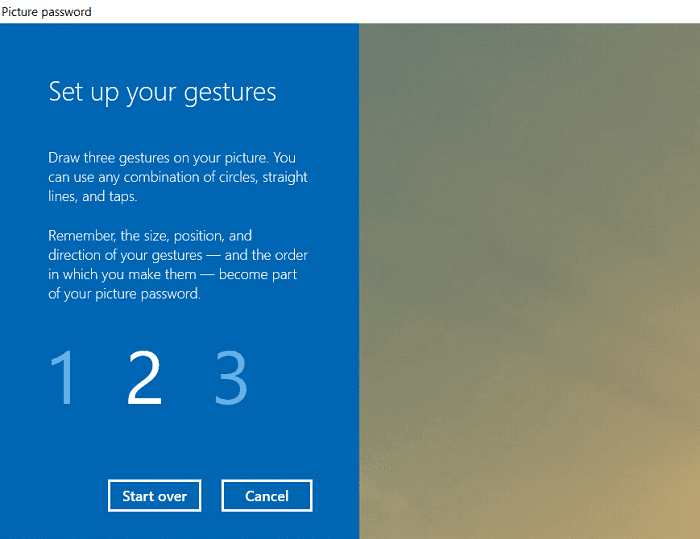 Maintenant, vous devez dessiner trois gestes un par un sur l'image |  Comment ajouter un mot de passe image dans Windows 10