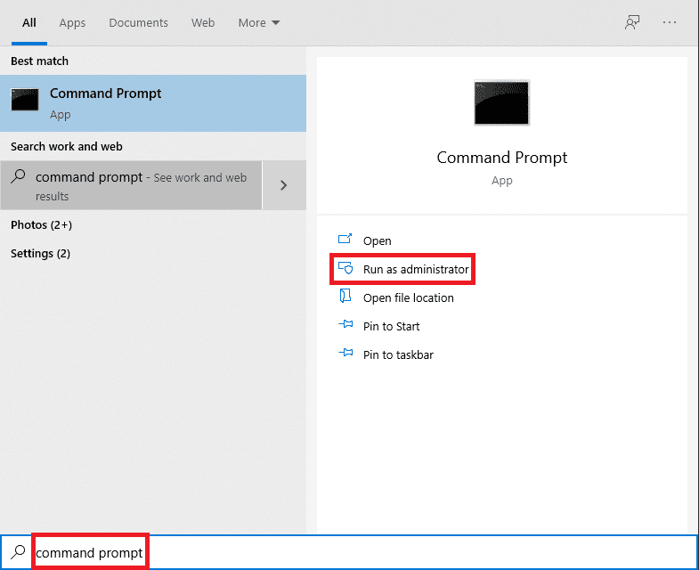 Search results for Command Prompt in Start menu