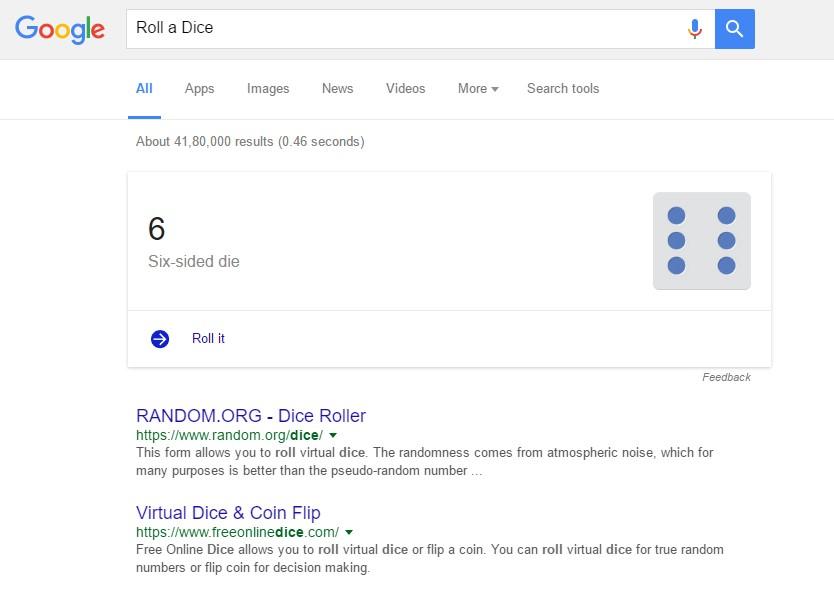 Sử dụng Google, bạn thậm chí có thể tung xúc xắc |  Các thủ thuật và mẹo hay nhất của Google