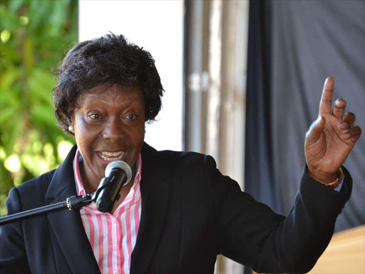 Kitui governor Charity Ngilu addressing a meeting at the Kitui Kefri Centre in late 2017. Photo by Musembi Nzengu