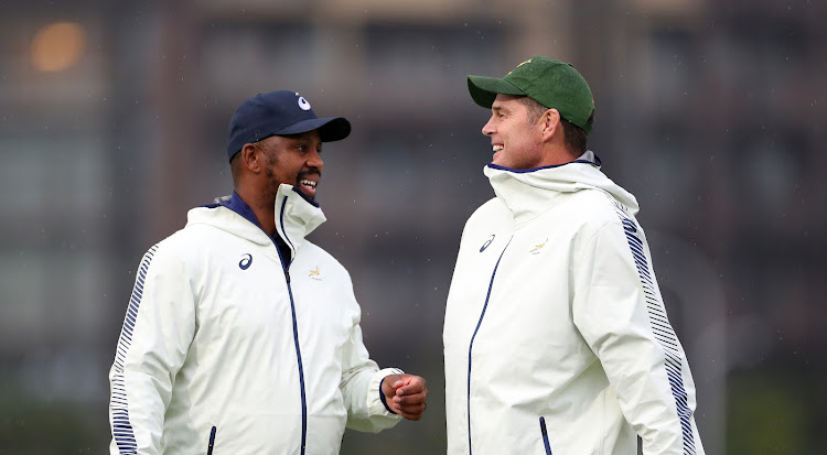 Springbok assistant coach Mzwandile Stick, left, and SA Rugby director of rugby Rassie Erasmus while on tour in November last year.