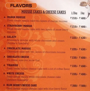 Amma's Pastries menu 