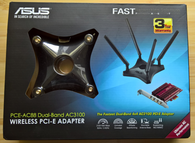 ASUS PCE-AC88, inalámbrico, PCI-Express, PCIe, red, tarjeta, adaptador, 802.11ac