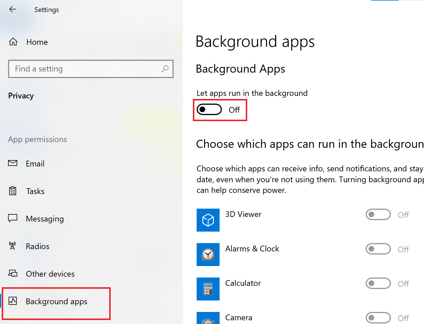 Disattiva l'interruttore accanto a Consenti alle app di essere eseguite in background |  18 modi per ottimizzare Windows 10 per i giochi