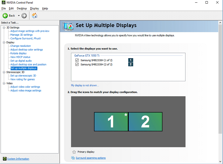 Schakel tussen monitoren via het Nvidia-configuratiescherm |  De primaire en secundaire monitor op Windows wijzigen