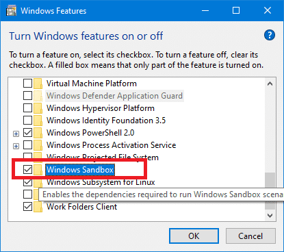 Habilitar o deshabilitar la función Sandbox de Windows 10