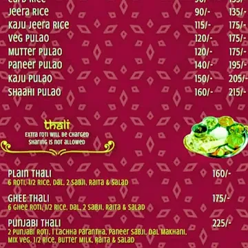 Taste of Rajasthan menu 