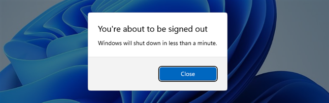 Upozornění na vypnutí Windows 11