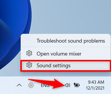 Accede a la configuración de Sonido desde la bandeja del sistema