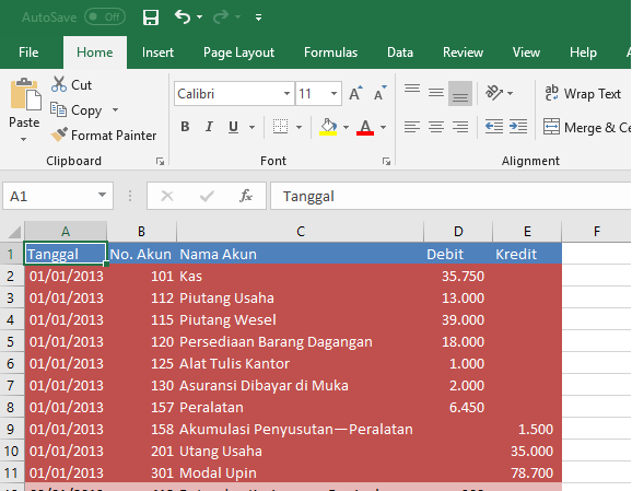 contoh jurnal umum excel