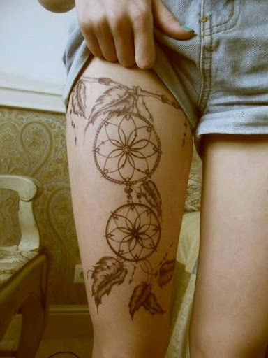 Dreamcatcher Tattoos for girls thigh