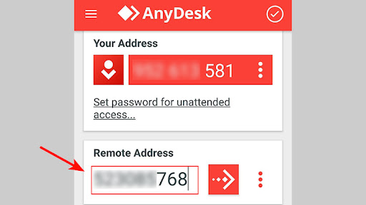 Nhập mã vào ô Remote Address trên điện thoại