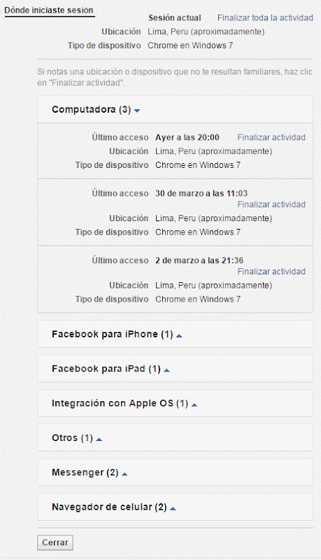 Desde dónde iniciaste sesión en Facebook