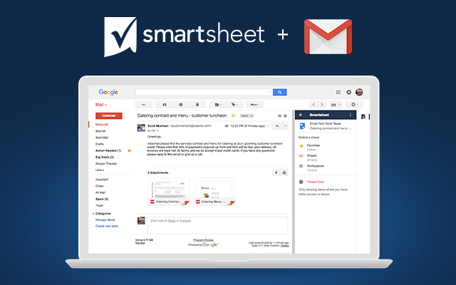 Screenshot of Smartsheet for Gmail Add-On