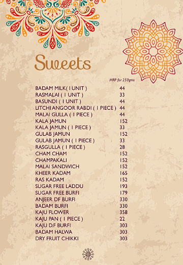 Sri Sweets & Savories menu 