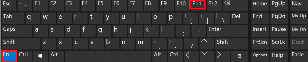 Jeśli tryb pełnoekranowy w Chrome nie jest włączony po naciśnięciu przycisku F11, naciśnij jednocześnie klawisze FN + F11, gdzie FN jest klawiszem funkcyjnym.