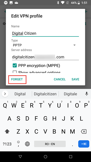 Dimenticare una VPN in Android 8 Oreo