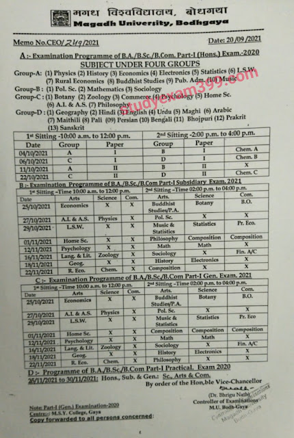 magadh-university-part-1-exam | Magadh University Part 1 Exam  Schedule Download | MU part 1 Exam Date 2021 | Magadh University part 1 exam date 2021