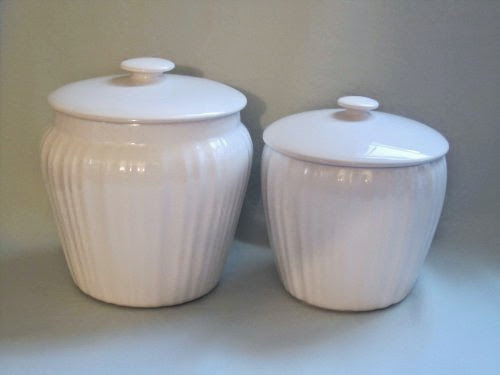  Set of 2 - Corning Ware French White Cookie Jar  &  Sugar Canisters w/ Lids