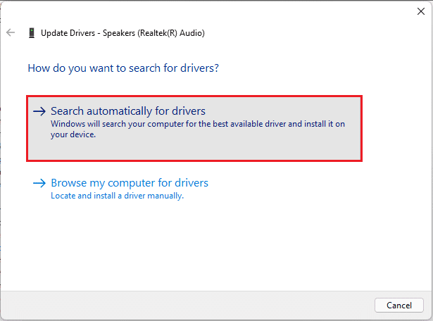 haga clic en Buscar controladores automáticamente en el asistente Actualizar controlador de audio de Realtek