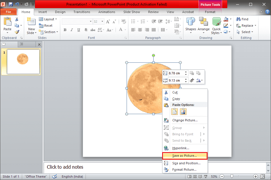 Haga clic derecho en el objeto y haga clic en 'Guardar como imagen'