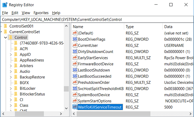 Перейдите к строке WaitToKillServiceTimeout в реестре Control.